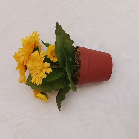 Yellow Artificial Flower Arrangement in Red Pot - Picture 4 of 8